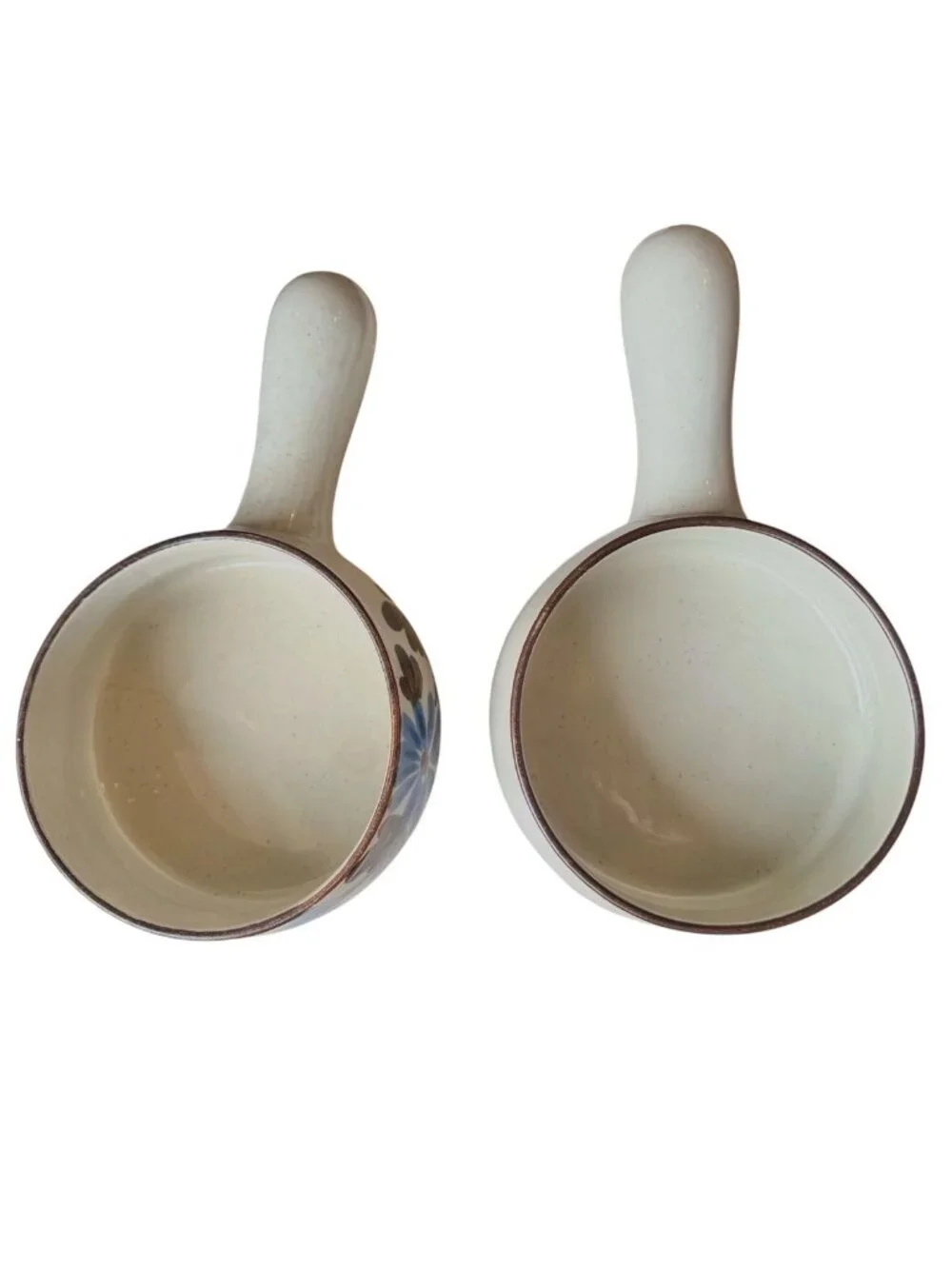 Ceramic Soup Bowls Lids & Handles Speckled Gray Blue Floral Ovenproof Set Of 2